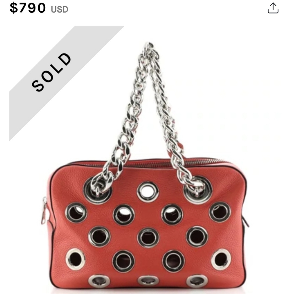 PRADA Grommet Chain Shoulder Bag Vitello Daino Medium